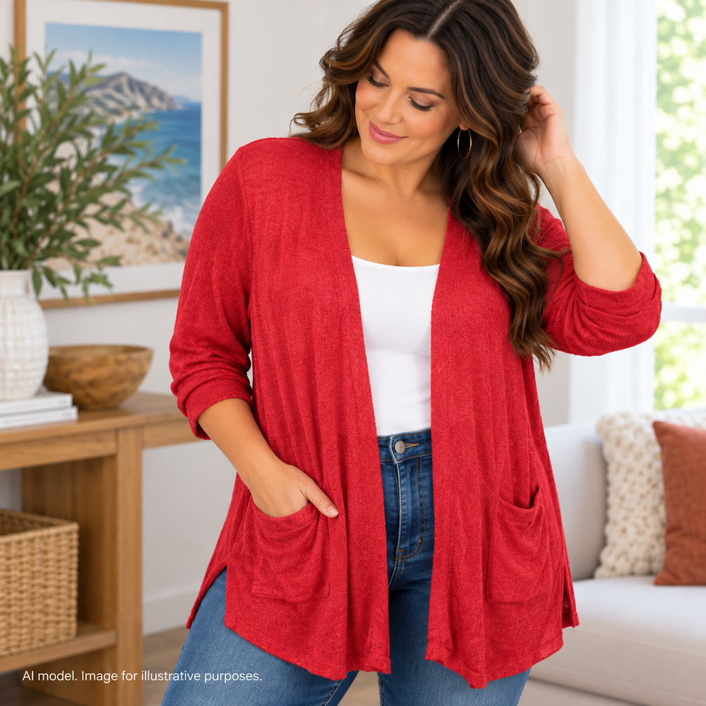 J Jill Sweater Women Large Coral Linen Blend Open Library Cardigan Split Hem
